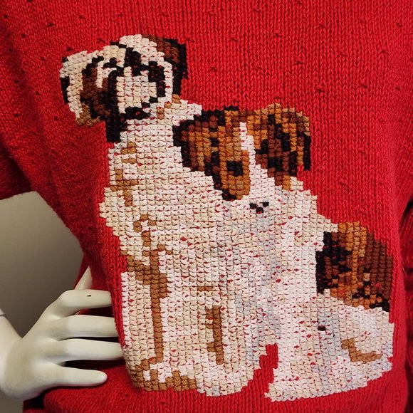 Vtg 80s/90s Marisa Christina Hand Knit Dogs Novelty Sweater Womens M, Flawed - Picture 3 of 12